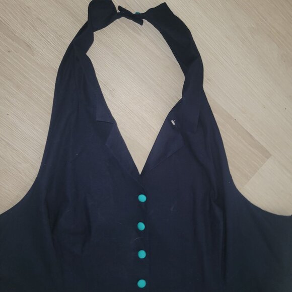 MODCLOTH  New Plus size 3X Retro Navy Halter Dress Teal Buttons Designer Y2K 90s - Picture 4 of 6